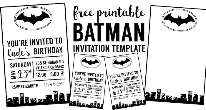 Free Batman Invitation Template printable for a Batman birthday party, Halloween party, or baby shower. Use this batman party invitations printable to DIY your Batman party invitations.