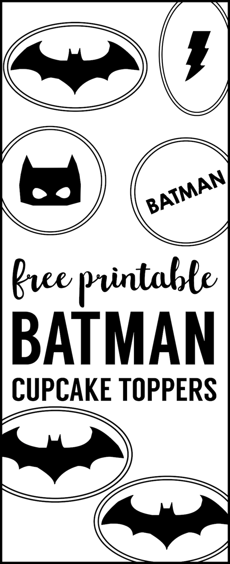 Batman Cupcake Toppers printable. Easy DIY batman cupcake decorations for a birthday party, Halloween party, or boy baby shower decorations. 