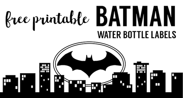 Batman Water Bottle Label Free Printable. Easy DIY Batman water bottle or juice box wrapper. Print this easy decor for your Batman birthday party, baby shower, Halloween, comic theme party.