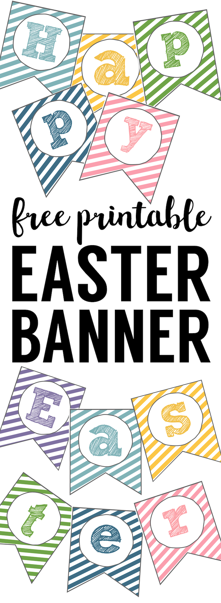 Easter Banner Free Printable. This Happy Easter Sign Printable is an easy DIY for church Easter egg hunt decor or Easter dinner decorations.