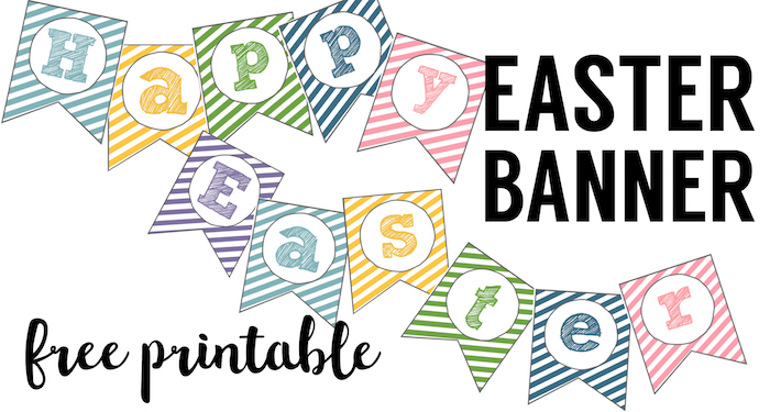 Easter Banner Free Printable. This Happy Easter Sign Printable is an easy DIY for church Easter egg hunt decor or Easter dinner decorations.