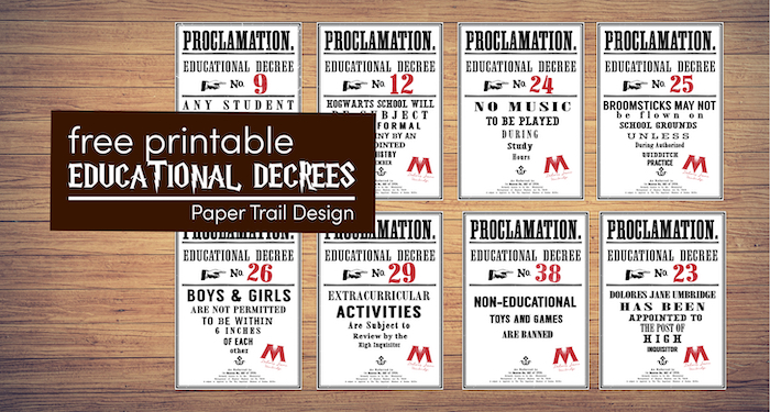 Harry Potter educational decrees fro Harry Potter and the Order of the Phoenix with text overlay- free printable educational decrees