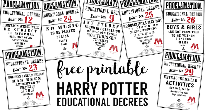 Harry Potter Educational Decrees free Printables Paper Trail Design