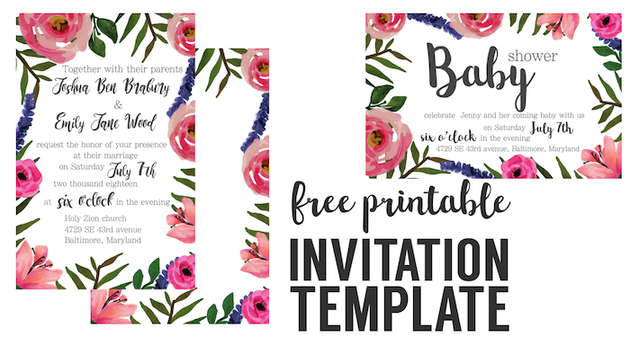 Floral Invite Free Printable Invitation Templates. Floral invitation template for a wedding, bridal shower, baby shower, birthday party, retirement party, or graduation party. 