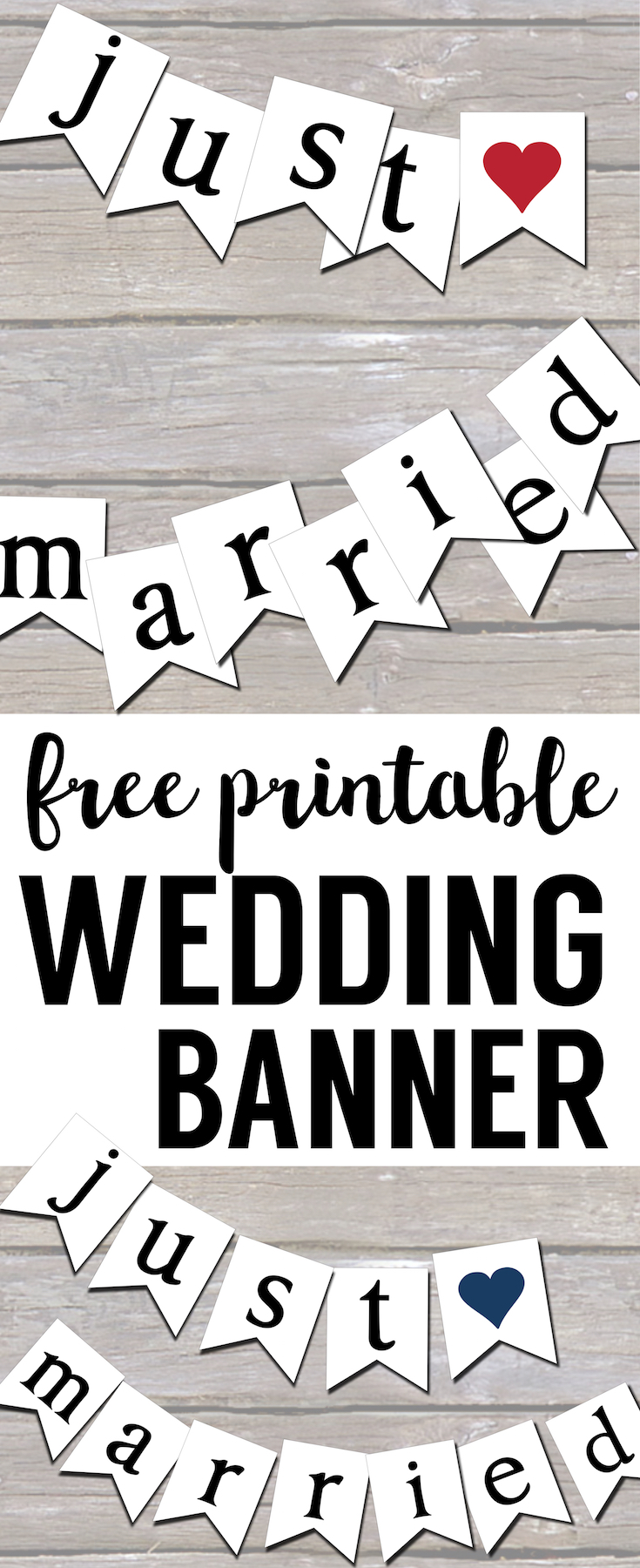 Free Printable Just Married Banner. Free printable Wedding banner printable makes for fun wedding photo props or easy DIY just married car signs. 