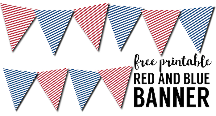 Red White Blue Pennant Banner Free Printable. Patriotic striped red white and blue pennant banner for 4th of July, Memorial day, or Veterans day decor.