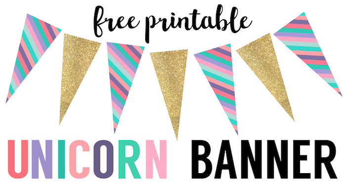 Unicorn Birthday Banner Free Printable. Banner for a unicorn birthday party, unicorn baby shower, or unicorn party. Print these DIY unicorn birthday party decorations.