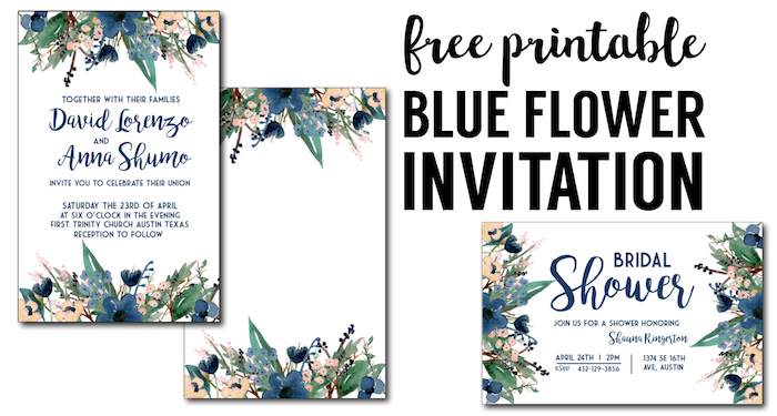 Blue Printable Invitation Templates. These free invitation templates are perfect for a wedding, bridal shower, baby shower, birthday party, or graduation party invitation.,