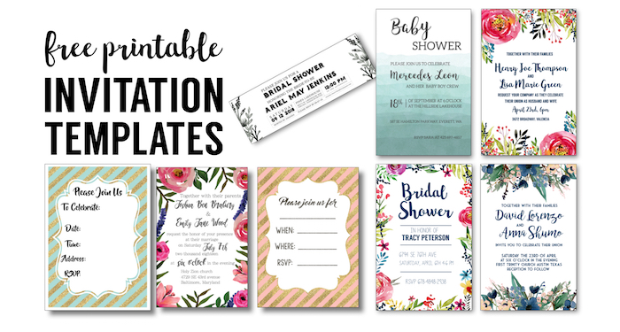 Party Invitation Templates Free Printables. DIY Free wedding invitation, bridal shower, baby shower, birthday party invitation. Easy to edit and personalize.