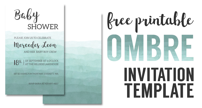 Ombre Invitation Templates Free Printable. Wedding invitation template, DIY baby shower invitation template, birthday party invitation template.