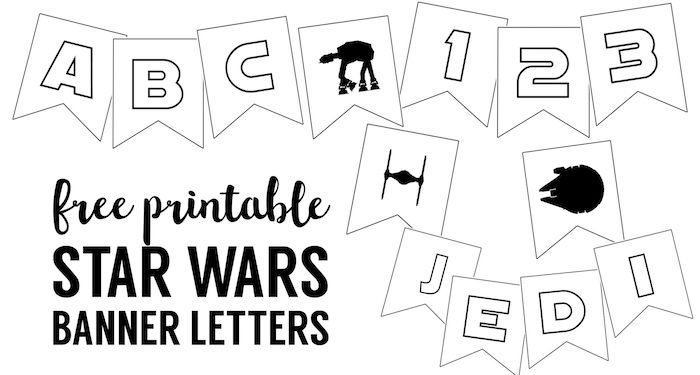 Star Wars Printables { Free Star Wars Printable Banner }. Make a custom star wars banner for your next star wars birthday party, wedding, baby shower, graduation, Father's Day, Mother's Day, or May the 4th be with you celebration.