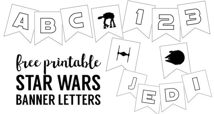 Star Wars Printables { Free Star Wars Printable Banner }. Make a custom star wars banner for your next star wars birthday party, wedding, baby shower, graduation, Father's Day, Mother's Day, or May the 4th be with you celebration.