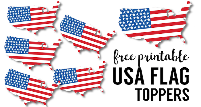 USA Flag Printables {July 4th Crafts}. 4th of July party decorations for outdoors or indoors. DIY free printables july 4th patriotic country outline cupcake topper.