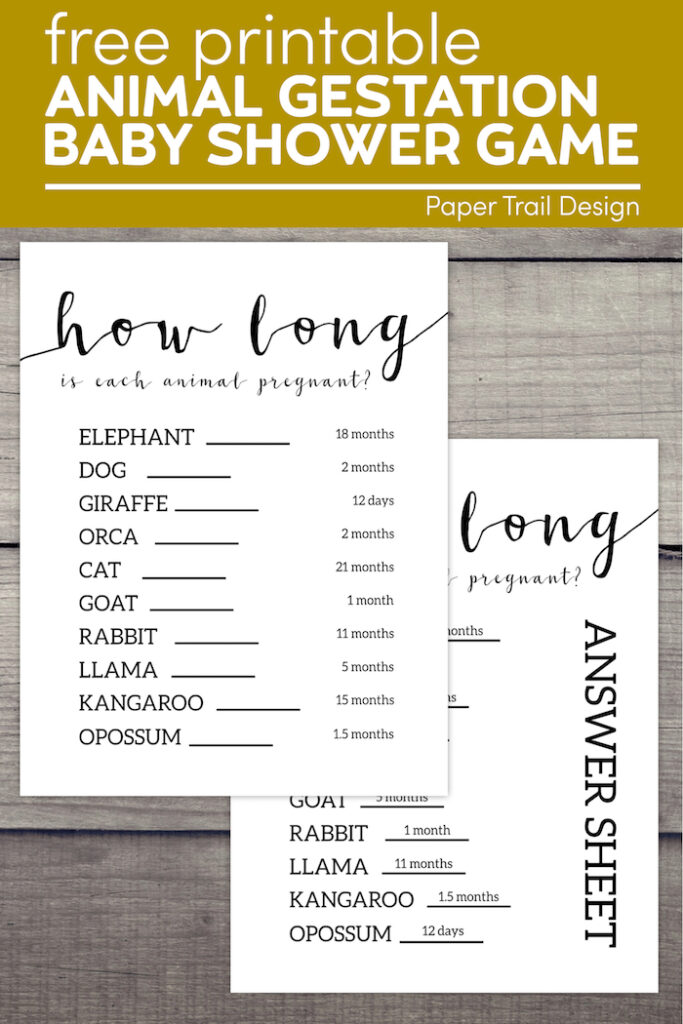 Free Baby Shower Games Printable {Animal Pregnancies} - Paper Trail Design