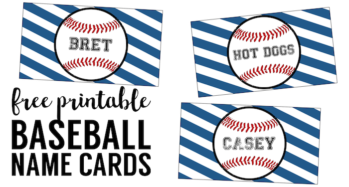 Baseball Place Card Holders Free Printable. Easy DIY Baseball decorations for a baseball birthday party, baseball baby shower, world series party, or team party.