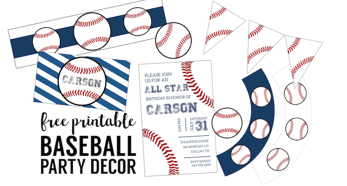 Free Baseball Printables {Baseball Party Decorations}. Baseball birthday party decorations, boy baby shower decor, or mlb world series, or baseball or softball team party DIY decor.