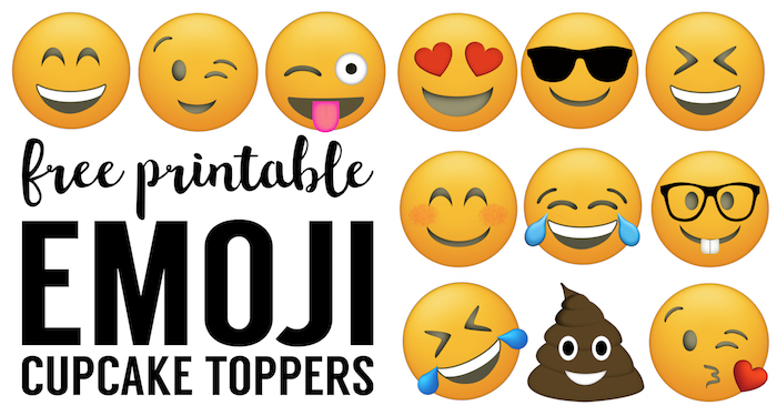Emoji Cupcake Toppers Free Printable. Emoji cupcake or straw toppers for emoji birthday party decor. Easy cheap emoji party supplies. 