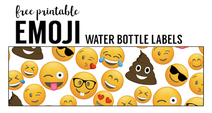 Emoji Water Bottle Labels Free Printable. Wrapper for beverages at an Emoji birthday party, baby shower, or bridal shower. Easy DIY emoji party decor. 