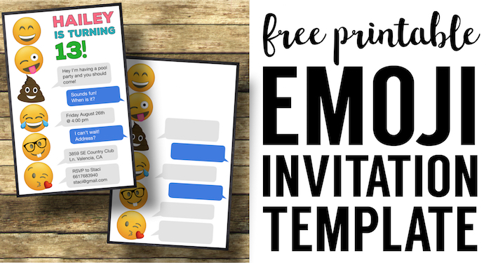 Emoji Birthday Invitations Free Printable Template. Free printable Emoji party invitations template. Easy DIY Emoji party. Easy teenage girl party invites. 