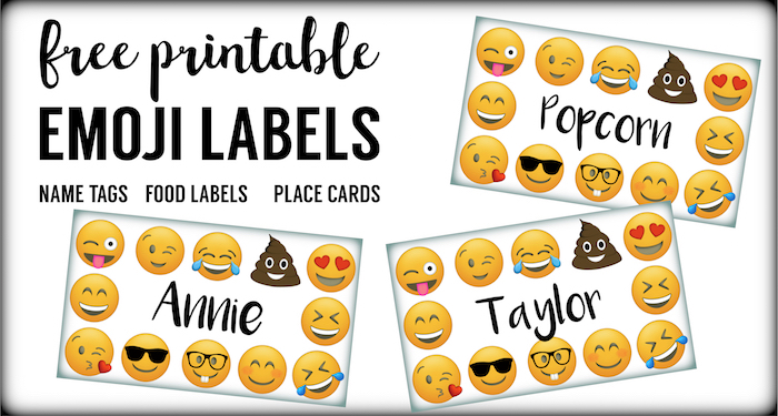 Emoji Labels, Emoji Place Cards, Emoji Food Labels. Emoji birthday party free printable. Use these at an emoji party for name tags, stickers, and much more. 