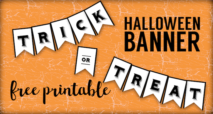 Trick or Treat Banner {Free Printable Halloween Crafts}. Easy Halloween party decorations. Trick Treat Halloween banner printable. Cheap DIY Halloween decorations.