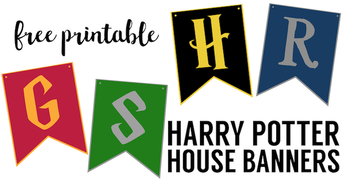 Harry Potter House Banners Free Printable. Hogwarts Crest printable. Hogwarts house banner pennant or Hogwarts signs are fun Harry Potter party decorations.