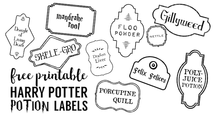 Harry Potter Potion Labels Printable. Free Halloween potion labels. Use this free printable to make Harry Potter potion bottle labels.