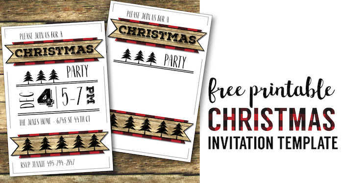 Christmas Party Invitation Templates Free Printable. Easy to customize Christmas party lumberjack invitation. Buffalo plaid rustic Christmas invitation.