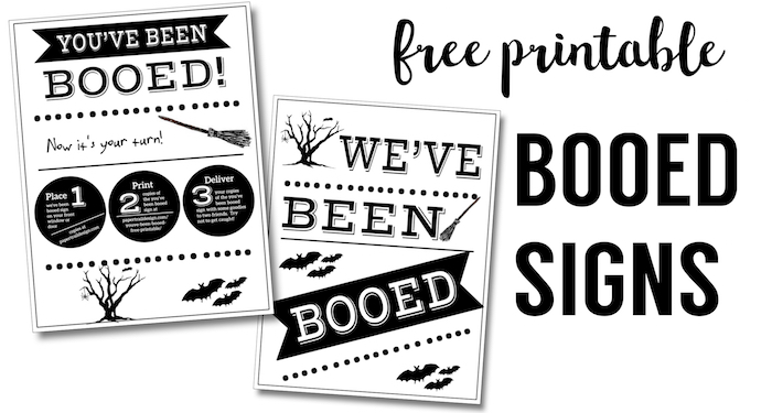 You've Been Booed Free Printable Signs. Free booed printables including a we've been booed printable to spread some fun Halloween cheer. #papertraildesign