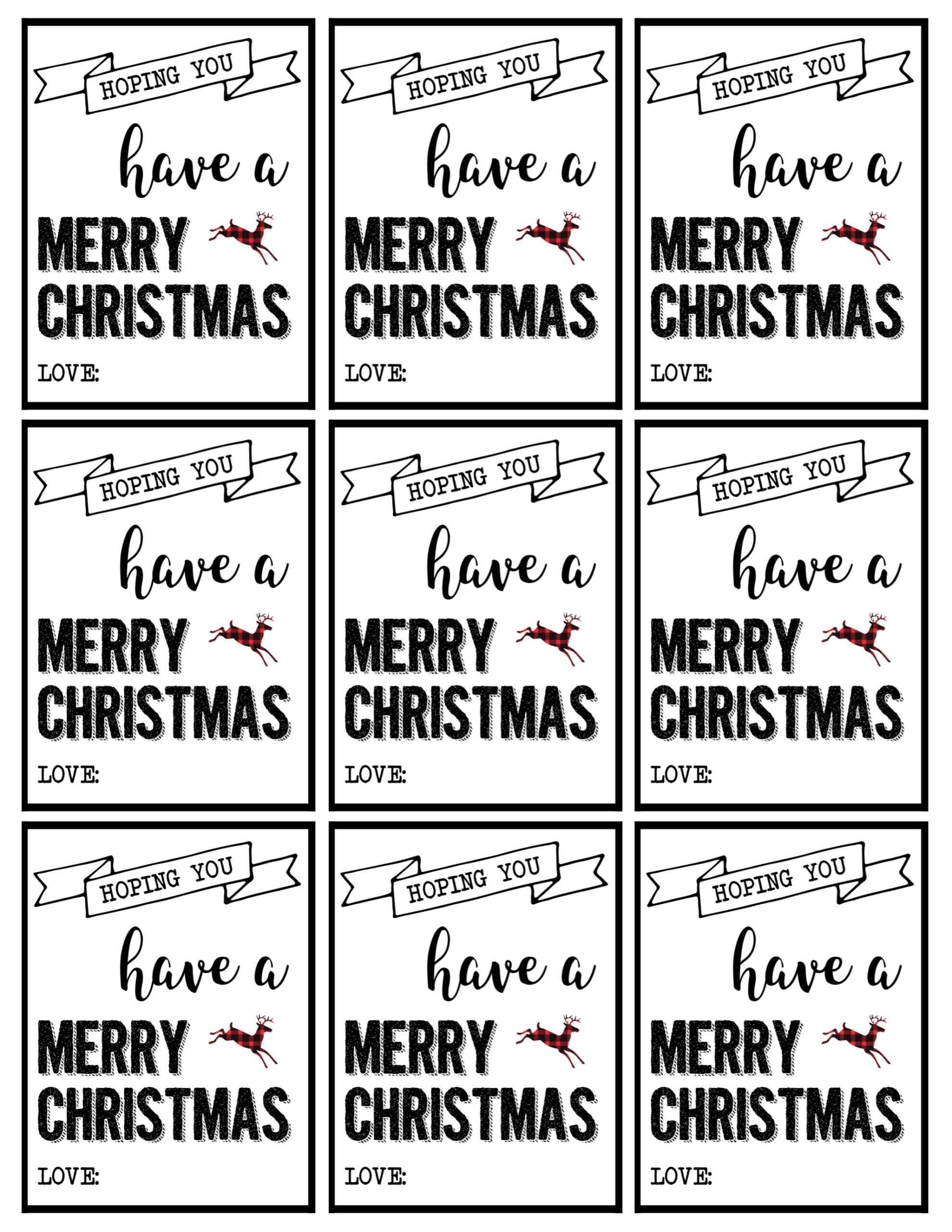 Kraft Gift Tags, Merry Christmas Gift Tags, Black and White Labels