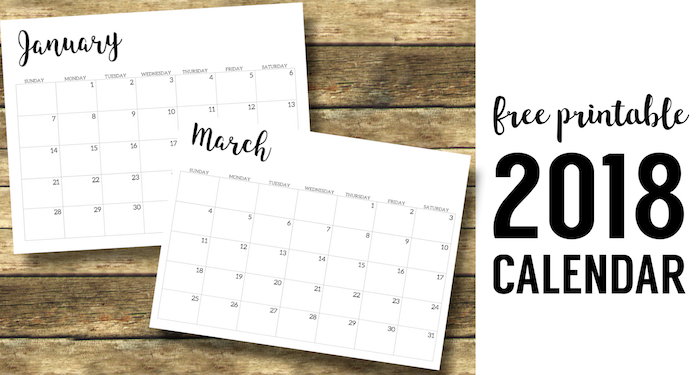 2018 Calendar Printable Free Template. 2018 monthly free printable wall or desk calendar. Hand lettered from January through December help you get organized. #papertraildesign #organization #2018calendar