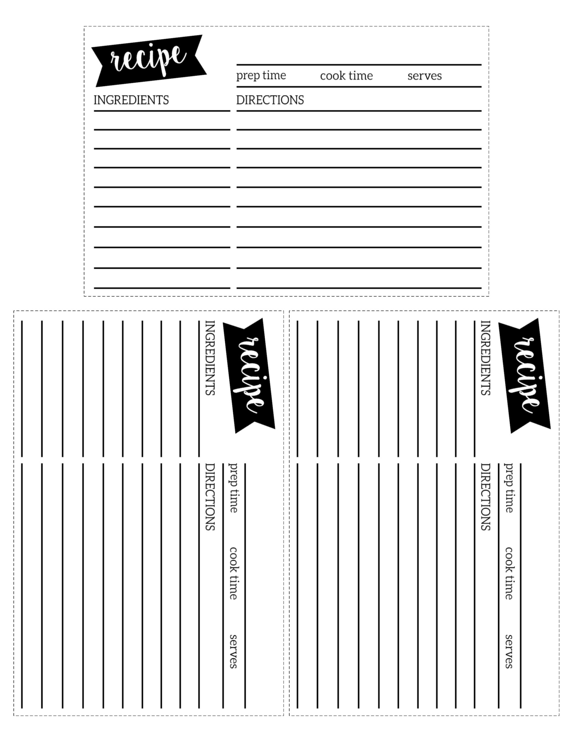 Free Recipe Card Template Printable - Paper Trail Design For Free Place Card Templates 6 Per Page
