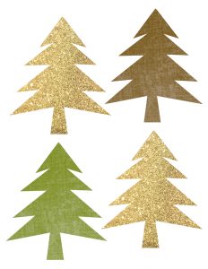 Woodland Tree Garland Free Printable Banner. Gold, green, and brown easy DIY tree banner for Christmas decor, Woodland baby shower or birthday party. Inexpensive decorations. 