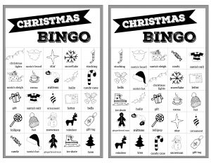 Free Christmas Bingo Printable Cards. Christmas bingo holiday game for a Christmas party or classroom party activity. Christmas bingo boards. #papertraildesign #christmasbingo #christmasgames #kidschristmasparty