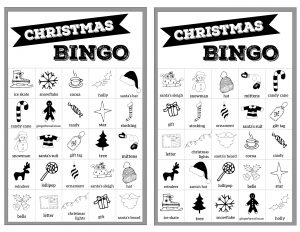 Free Christmas Bingo Printable Cards. Christmas bingo holiday game for a Christmas party or classroom party activity. Christmas bingo boards. #papertraildesign #christmasbingo #christmasgames #kidschristmasparty