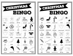 Free Christmas Bingo Printable Cards. Christmas bingo holiday game for a Christmas party or classroom party activity. Christmas bingo boards. #papertraildesign #christmasbingo #christmasgames #kidschristmasparty