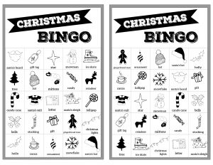 Free Christmas Bingo Printable Cards. Christmas bingo holiday game for a Christmas party or classroom party activity. Christmas bingo boards. #papertraildesign #christmasbingo #christmasgames #kidschristmasparty