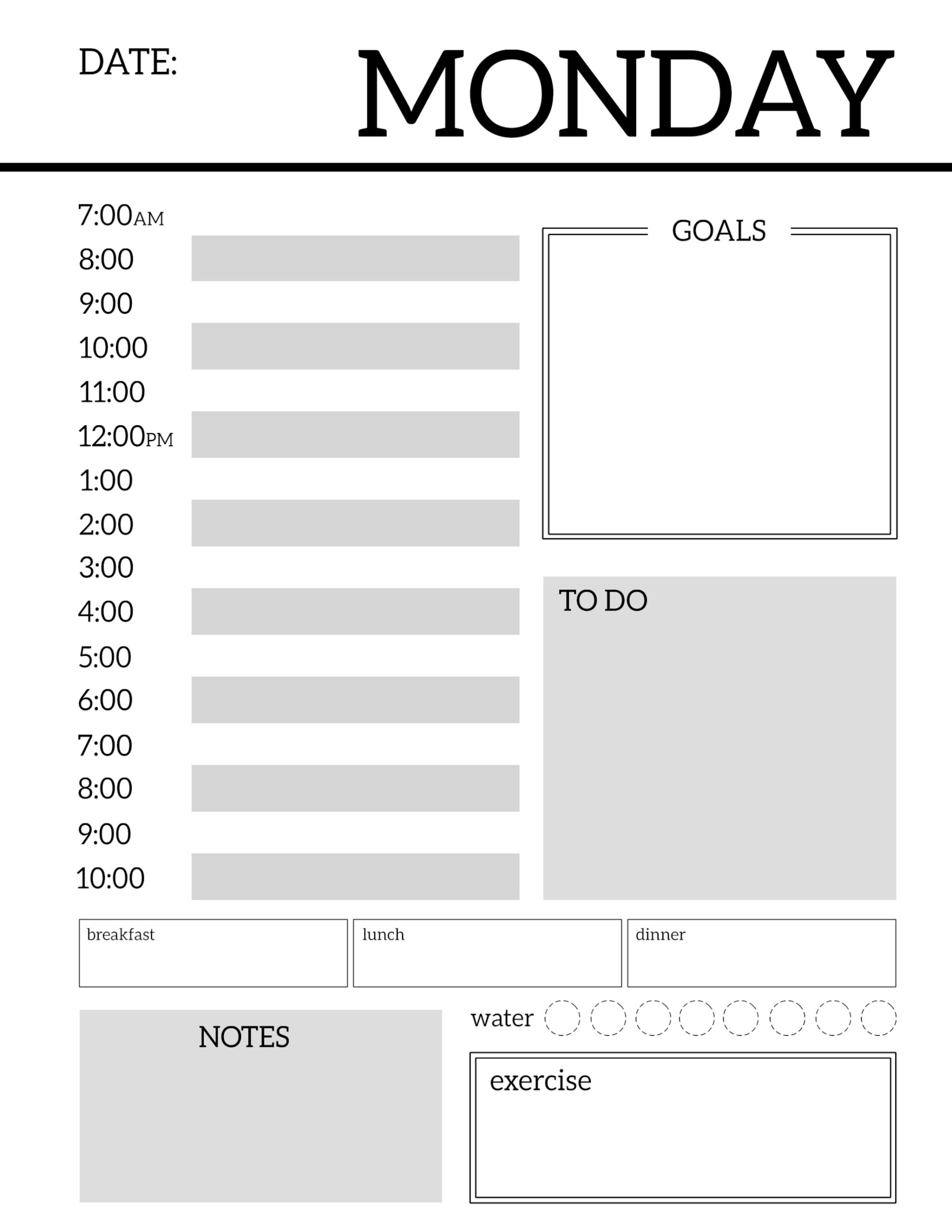 Daily Planner Printable Template Sheets - Paper Trail Design Throughout Printable Blank Daily Schedule Template