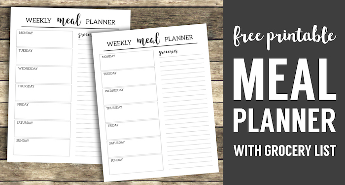Free Printable Meal Planner Template. Weekly dinner menu plan DIY with grocery list included. Prep & organize daily meals and shopping list. #papertraildesign #mealplanning #mealprepping #weeklymealprep
