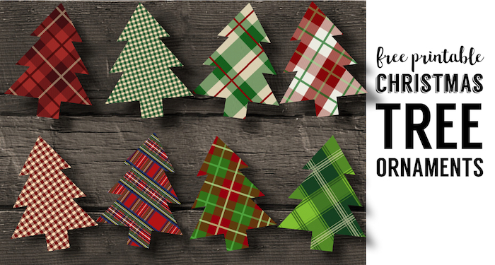 Plaid Christmas Tree Ornaments Printable. Easy Christmas ornament craft. Easy DIY Christmas tree ornament set of plaid Christmas trees.