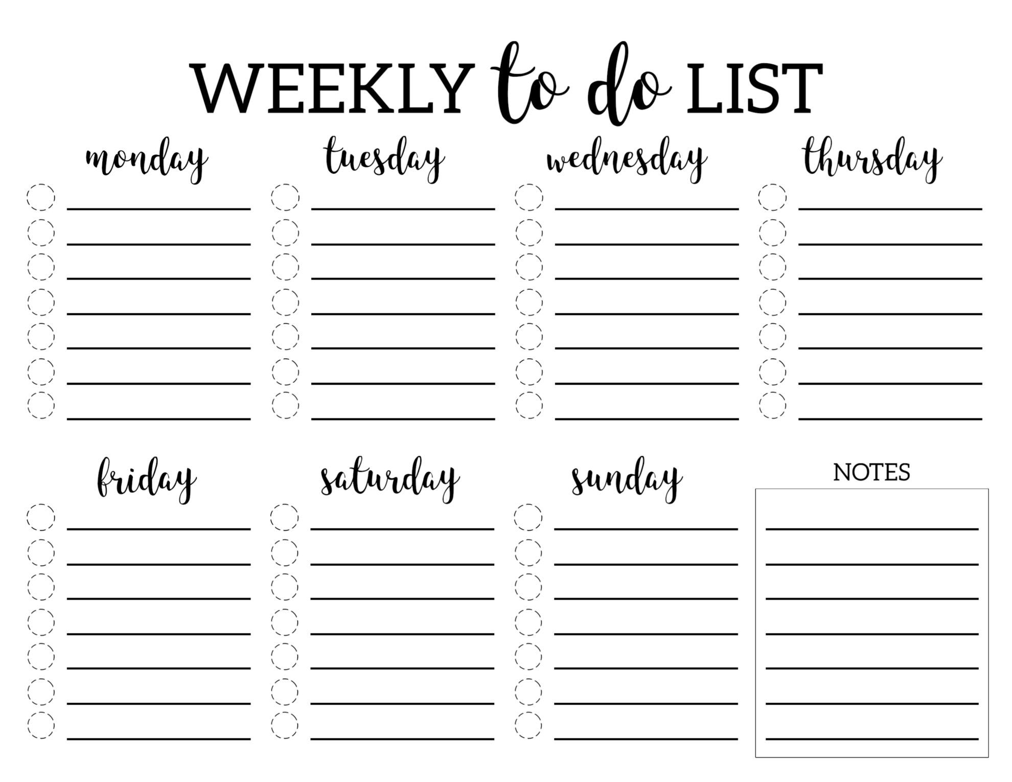 weekly to do list printable checklist template paper trail design