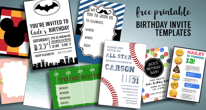 Birthday Invitations Free Printable Templates. Boy or girl kid birthday party invite downloads. 1st birthday and older kid birthday party ideas. #birthdayinvitations #birthdayparty #kidsbirthdaypartyideas