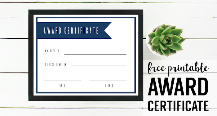 Free Printable Award Certificate Template. Editable, easy, basic, DIY award certificate for kids, teens, adults, work, sports, school. #papertraildesign #awards #ceremony #award