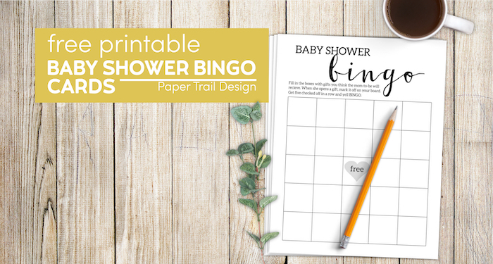 baby shower bingo printbale with text overlay- free printable baby shower bingo cards