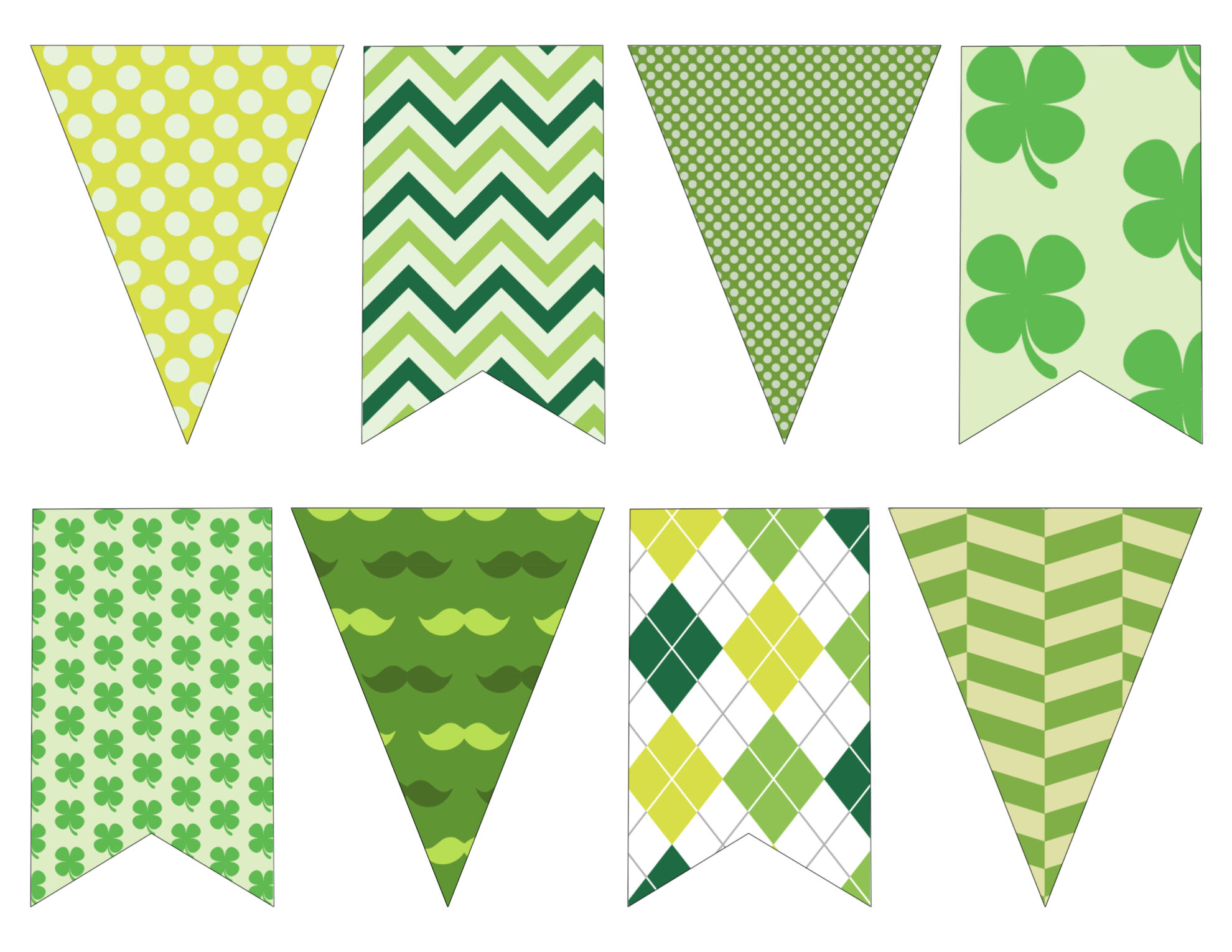 DIY St. Patrick's Day Decorations Printable Banner. Easy Irish St. Patty's Day decor idea. Cute shamrock green bunting free printable.