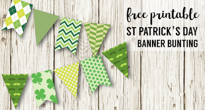 DIY St. Patrick's Day Decorations Printable Banner. Easy Irish St. Patty's Day decor idea. Cute shamrock green bunting free printable. #papertraildesign #stpattysday #stpatricks #stpatricksday