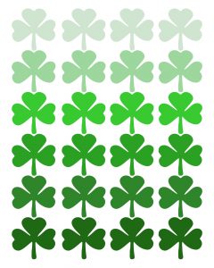 Shamrock Pattern Printable St. Patrick's Day Decor. Easy St. Patty's Day decoration idea DIY wall art print. Ombre shamrock irish ideas. #papertraildesign #stpatricksday #irish #lucky