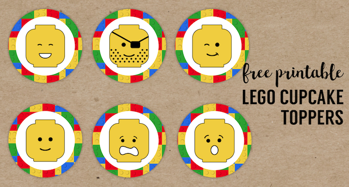 Lego Cupcake Toppers Printable. Free printable lego man party cupcake decoration. Easy DIY lego party. How to make simple lego treats. #papertraildesign #lego #legoparty #legocupcakes