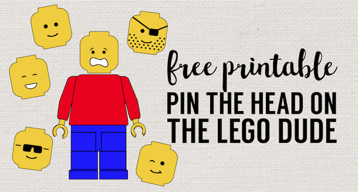 Pin the Head on the Lego Man Party Game Free Printable. Easy DIY lego party game idea. Lego theme party game on a budget. #papertraildesign #legoparty #legopartygame #lego