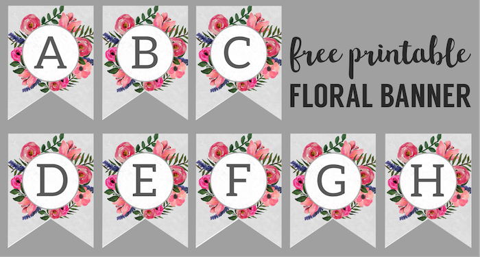 Floral Alphabet Banner Letters Free Printable. DIY flower banner letters. Make a custom banner for a birthday party, baby shower, or spring holiday. #papertraildesign #floral #freeprintable #spring